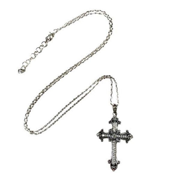 Brighton Large Cross Necklace Swarovski Crystals Pearl Pendant Long Silver Chain - Picture 8 of 13
